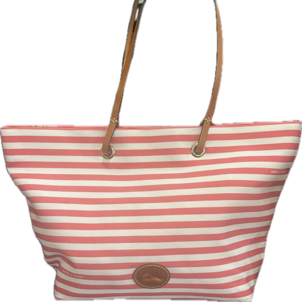 Dooney & Bourke Coral and White Striped Tote
